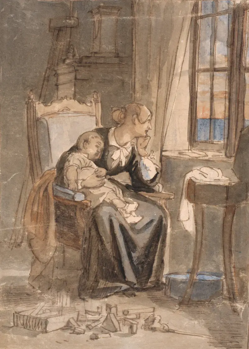In der Dämmerung. Frau Marstrand mit dem Sohn Poul von Wilhelm Marstrand
