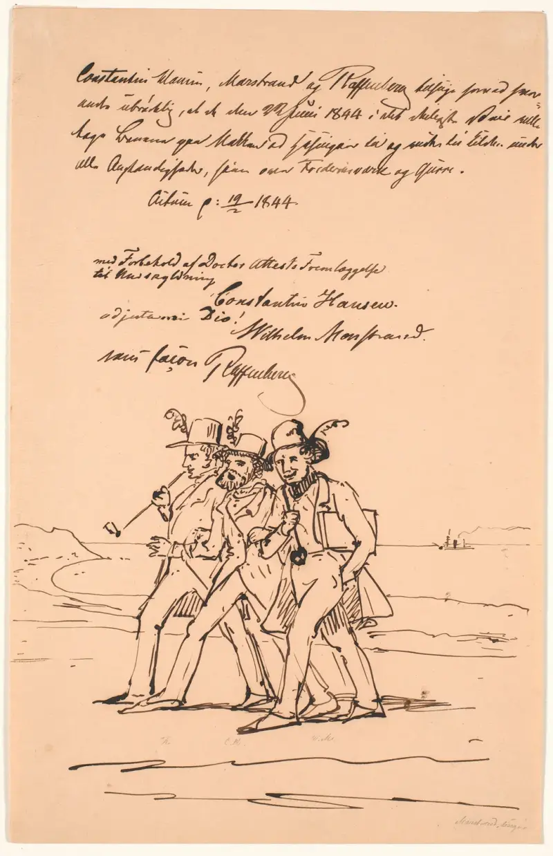Marstrand, Constantin Hansen und Raffenberg auf Wanderung von Wilhelm Marstrand