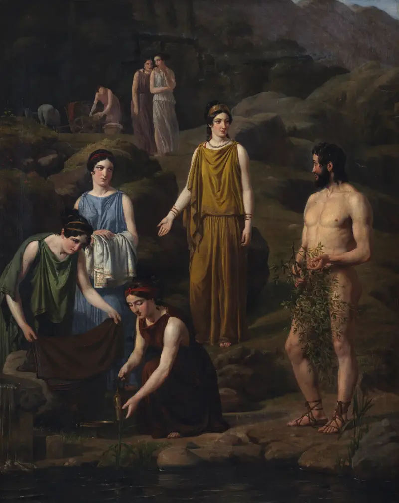 Nausikaa bringer den skibbrudne Odysseus klæder av Wilhelm Marstrand