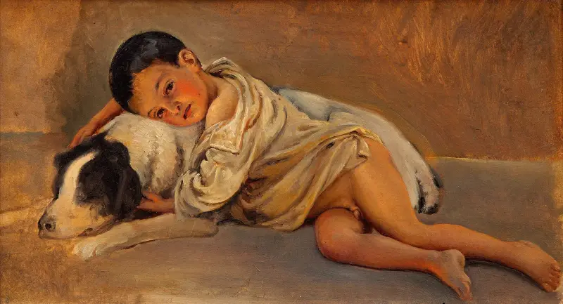 Neapolitanischer Junge mit Hund. Studie zu Die neapolitanische Lebensart von Wilhelm Marstrand