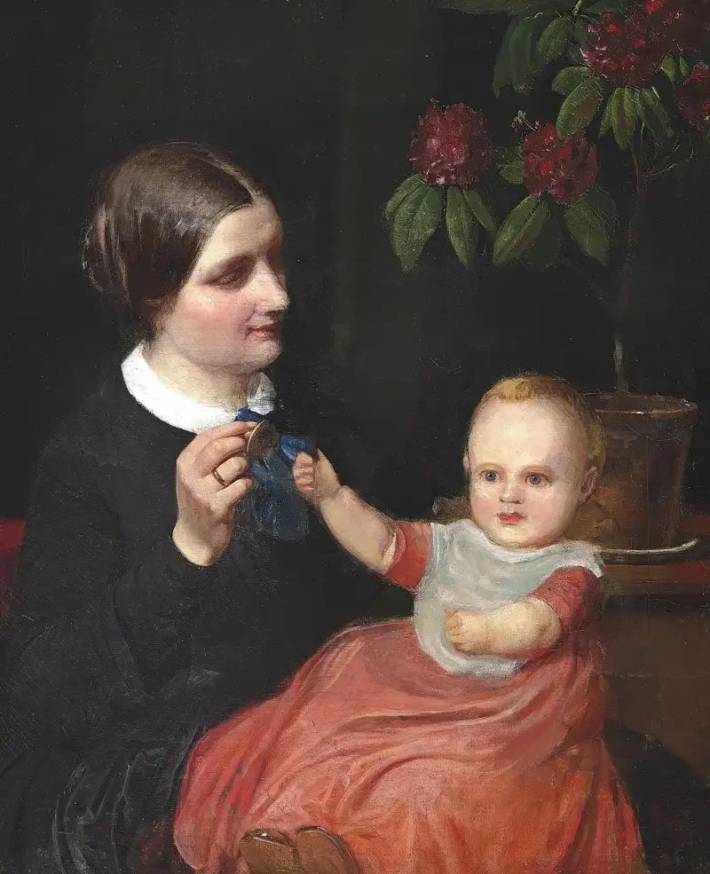 Porträt der Ehefrau des Künstlers mit dem Sohn Poul auf dem Schoß von Wilhelm Marstrand