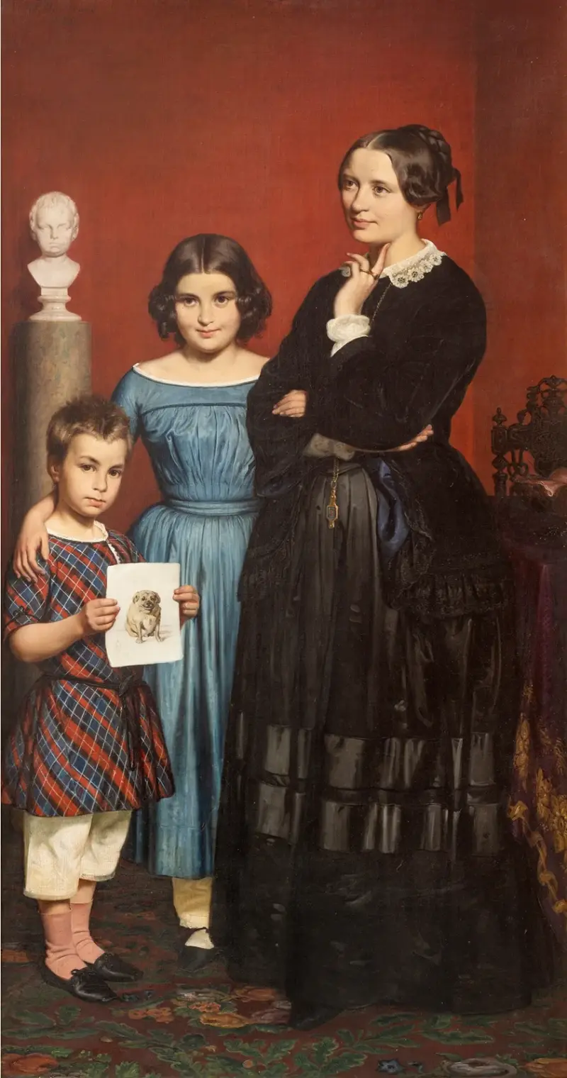 Portrait of Frederikke Vilhelmine Hage with Children av Wilhelm Marstrand