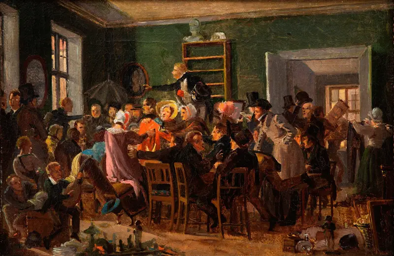 Szene aus einer Auktion von Wilhelm Marstrand