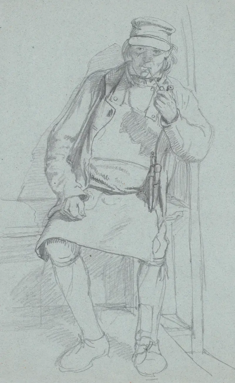 Sitzender schwedischer Bauer mit Schoßfell von Wilhelm Marstrand