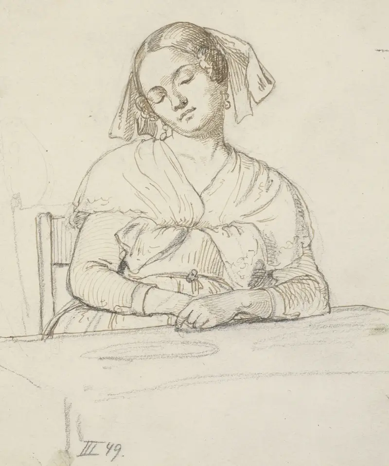 Schlafende Frau, an einem Tisch sitzend von Wilhelm Marstrand