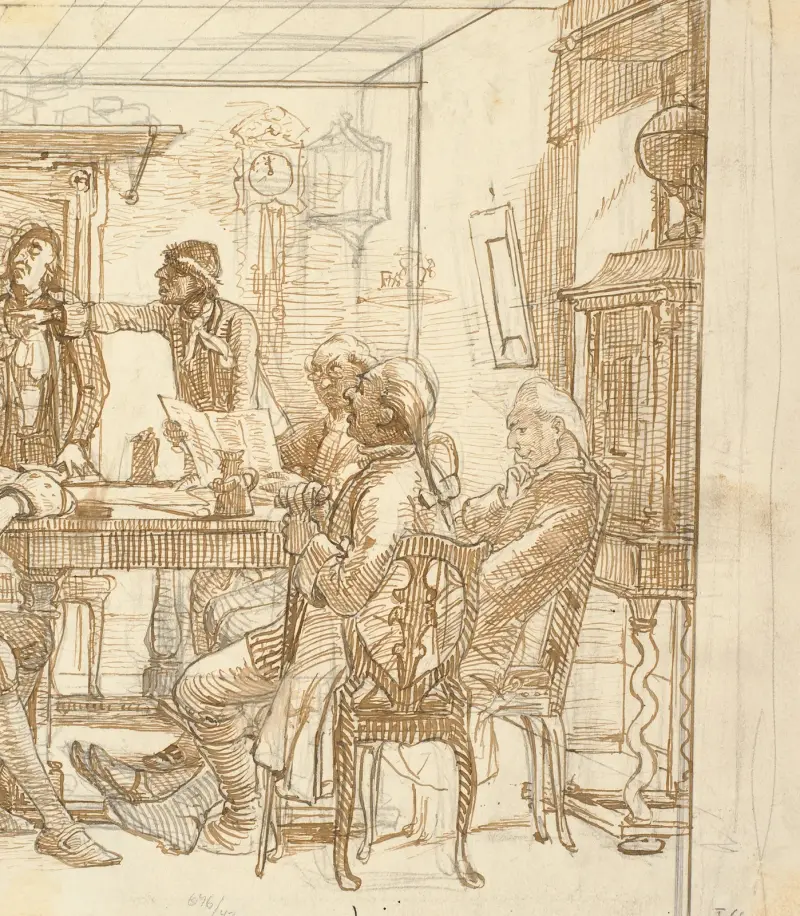 Ausschnitt aus „Collegium politicum“ (Den politiske kandestøber) von Wilhelm Marstrand