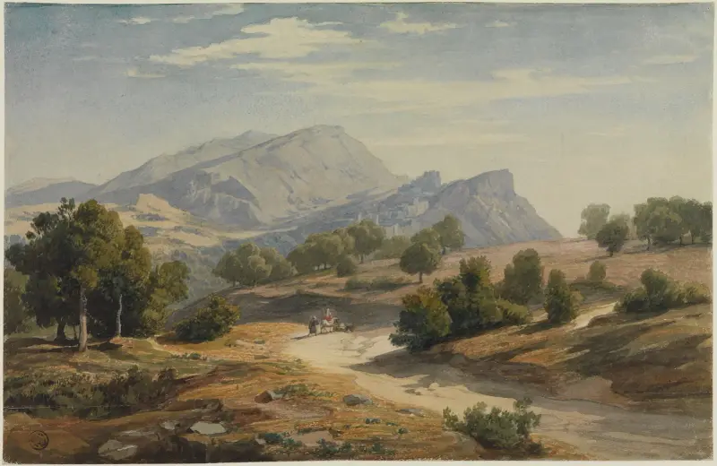 Utsikt från öster mot Rocca Canterano och Mamellerna i bakgrunden av Johann Wilhelm Schirmer