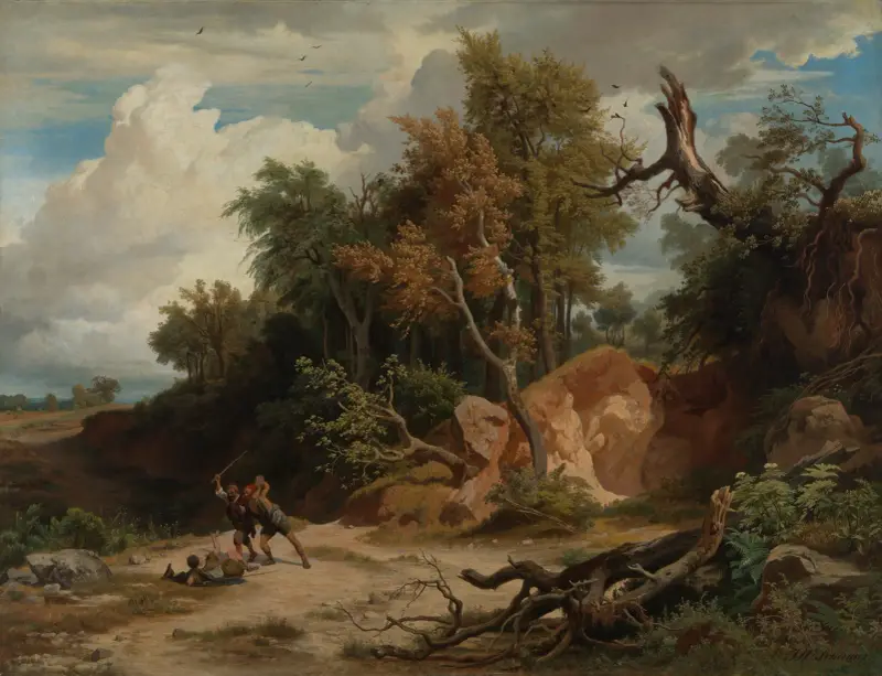 Der Mittag, Der Überfall auf den Wanderer av Johann Wilhelm Schirmer