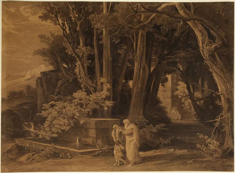 Hagars förvisning med Ismael (1 Mosebok 21:14) av Johann Wilhelm Schirmer