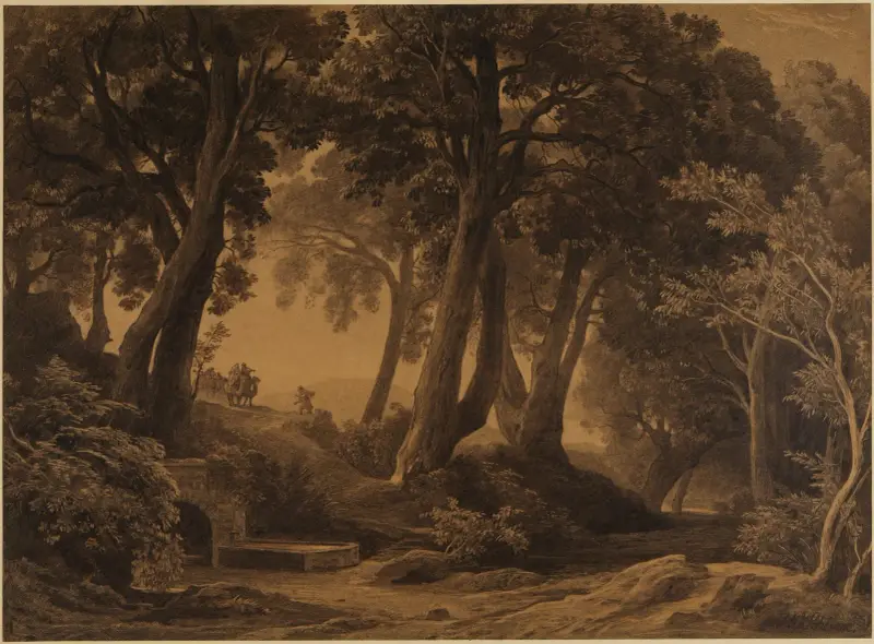 Isaks och Rebeckas möte (1 Mos 24:62–63) av Johann Wilhelm Schirmer