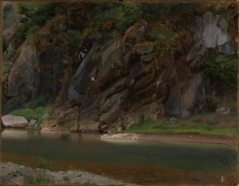 Flod med klippig strand av Johann Wilhelm Schirmer