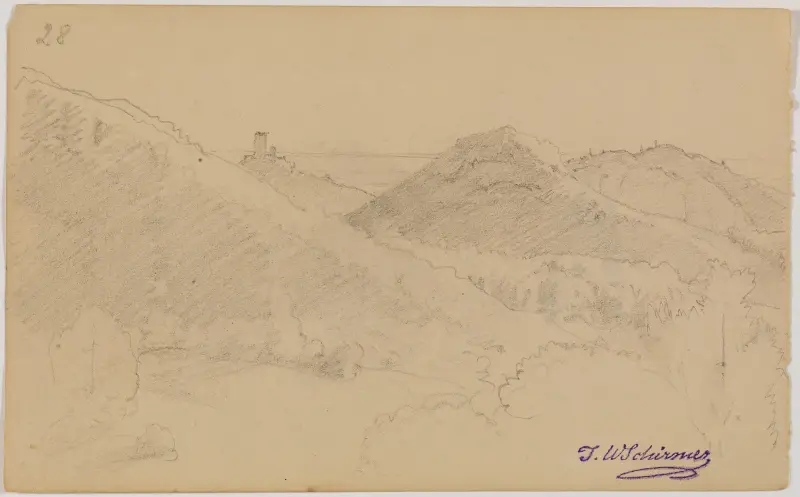 Bergslandskap med borg, fol. 28 av Johann Wilhelm Schirmer