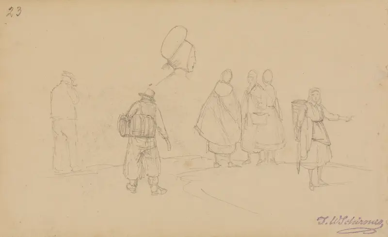 Män och kvinnor (Scheveningen), fol. 23 av Johann Wilhelm Schirmer