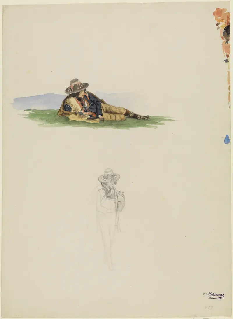 Studie nach einem ruhenden und einem flötenden italienischen Hirten von Johann Wilhelm Schirmer