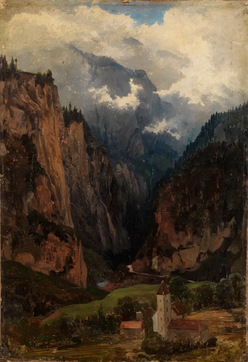 Via Mala mit Kirche im Vordergrund av Johann Wilhelm Schirmer