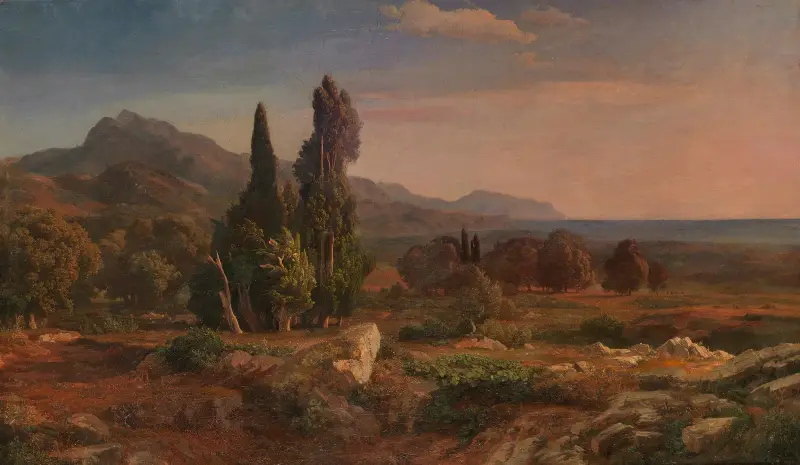 Cypresser i parken vid Villa d'Este i Tivoli av Johann Wilhelm Schirmer