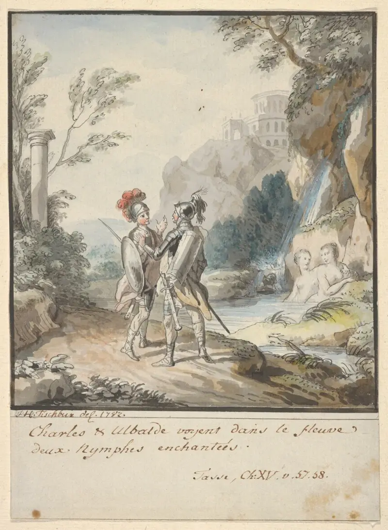 Carlo and Ubaldo Resisting the Enchantments of Armida’s Nymphs av Johann Heinrich Wilhelm Tischbein