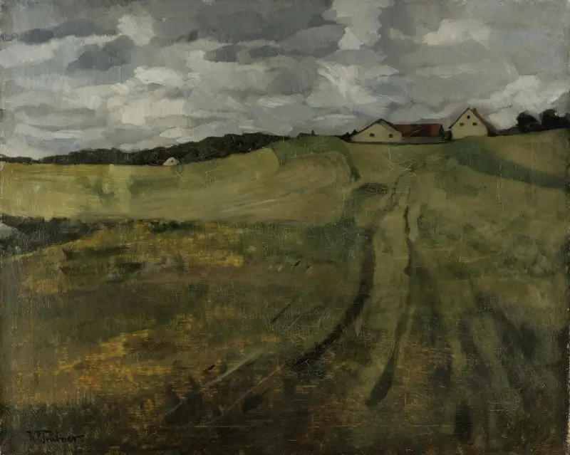 Stubble Field with Ascending Path near Wessling av Wilhelm Trübner