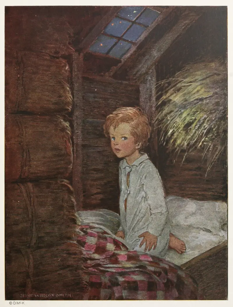 Against this he laid his ear, and then he heard the voice quite distinctly av Jessie Willcox Smith