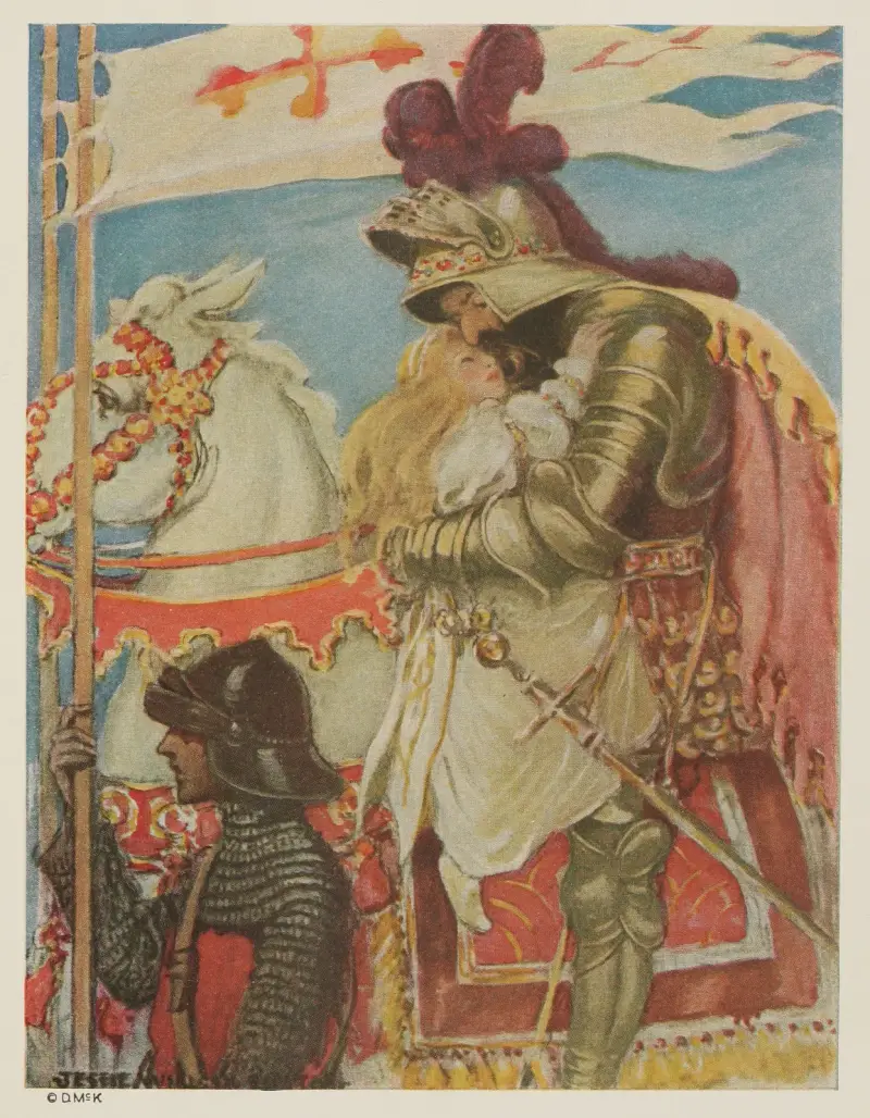 In an instant she was on the saddle, and clasped in his great strong arms av Jessie Willcox Smith