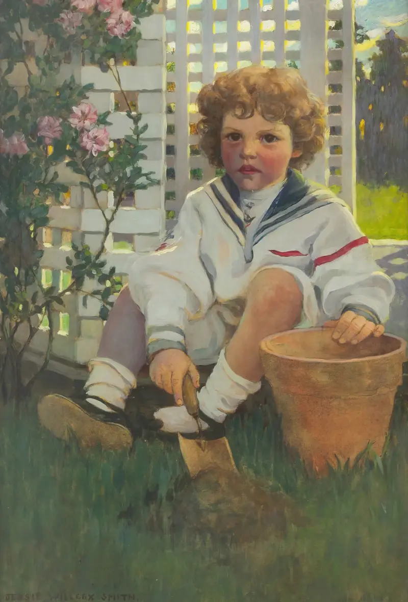 Den lille trädgårdsmästaren (Porträtt av Edward Morris Davis III) av Jessie Willcox Smith