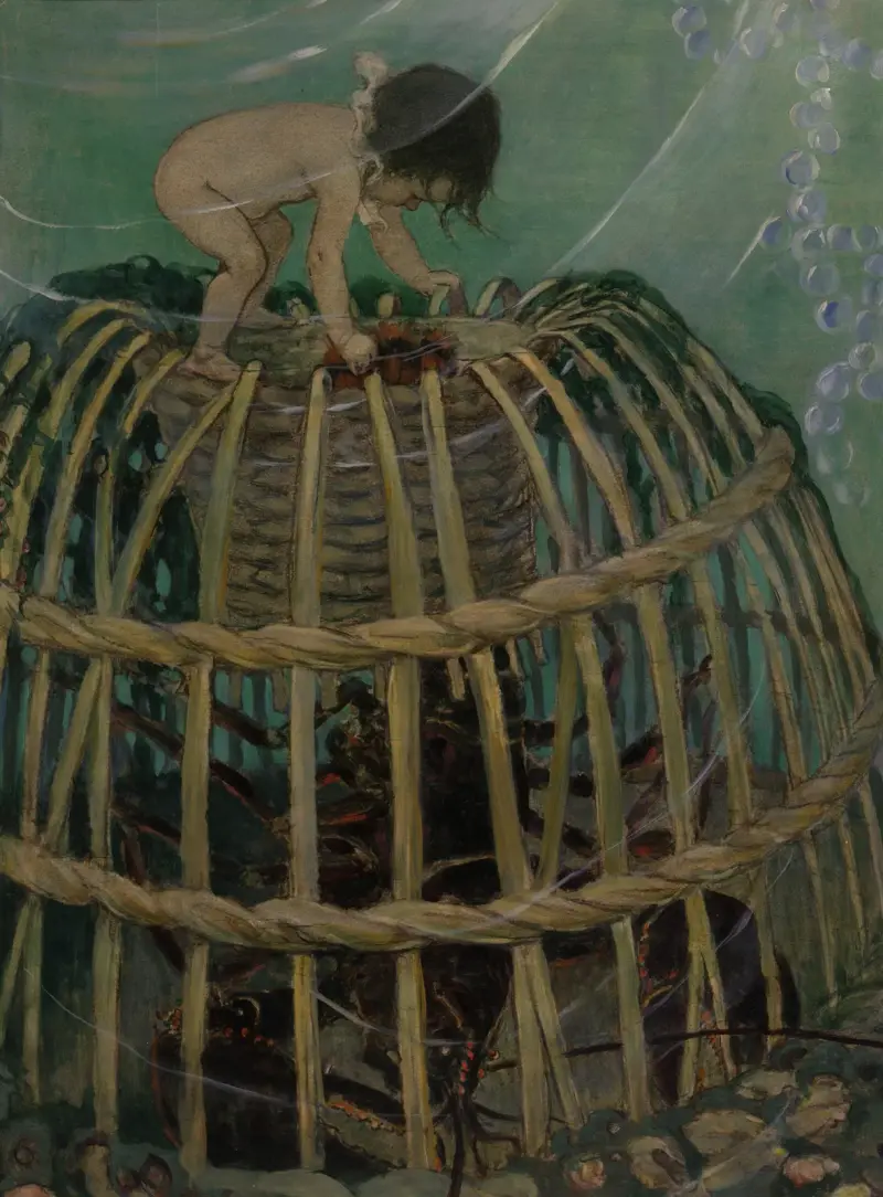 Tom se natáhl a škrábal se dolů do díry za ním, Jessie Willcox Smith