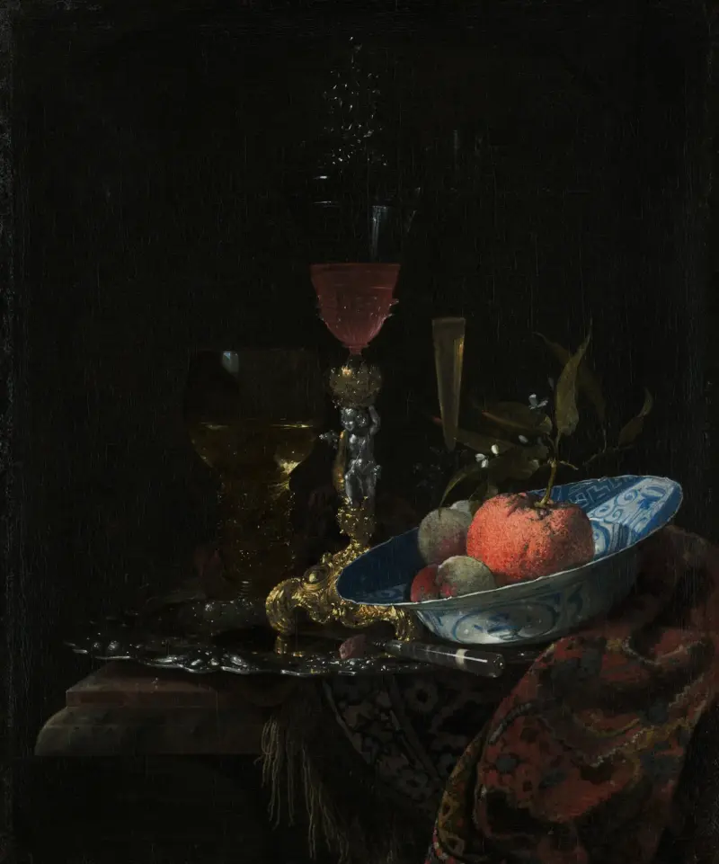 Wineglass and a Bowl of Fruit av Willem Kalf
