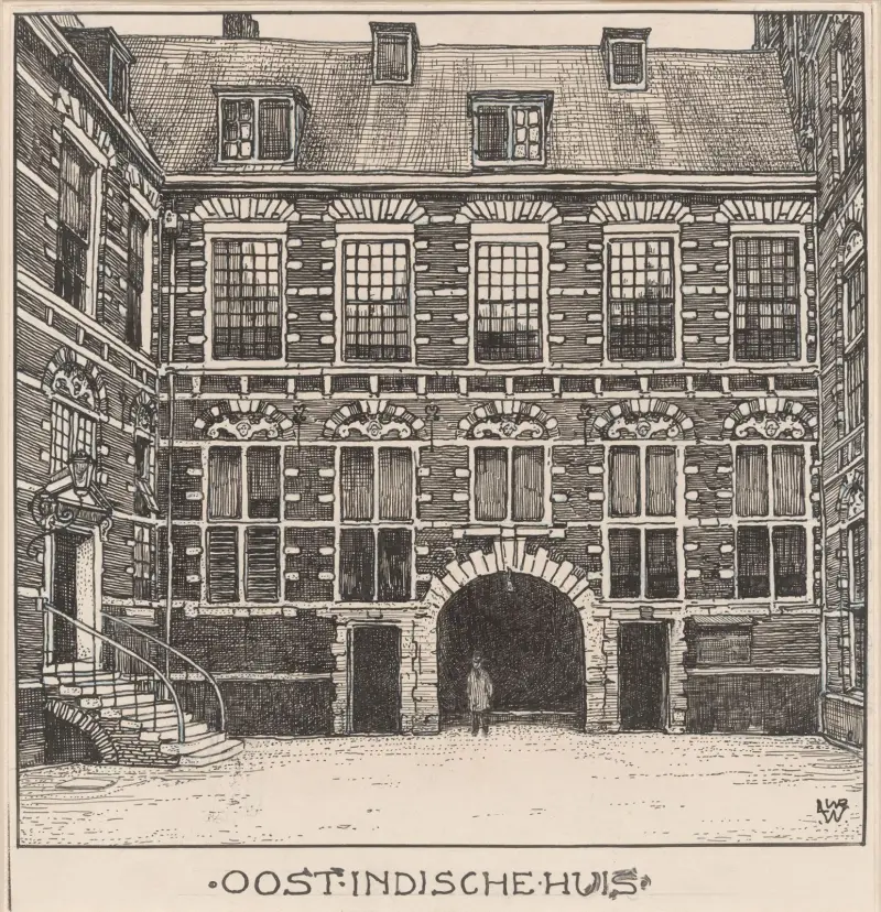 Innergården till Ostindiska huset vid Oude Hoogstraat i Amsterdam av Willem Wenckebach