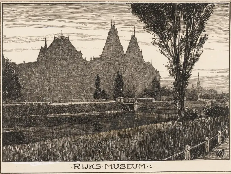Het Rijksmuseum te Amsterdam, vanaf de Stadhouderskade gezien av Willem Wenckebach