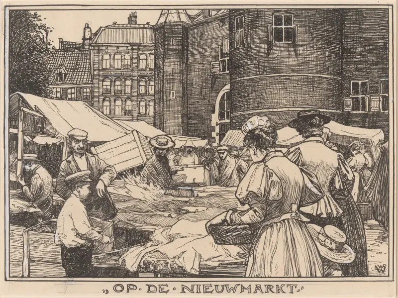 Auf dem Nieuwmarkt in Amsterdam von Willem Wenckebach