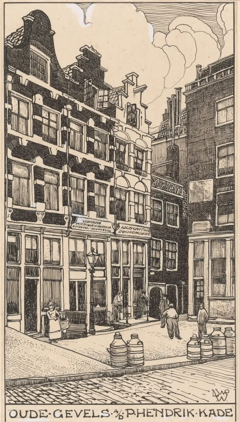 Gamla fasader vid Prins Hendrikkade i Amsterdam av Willem Wenckebach