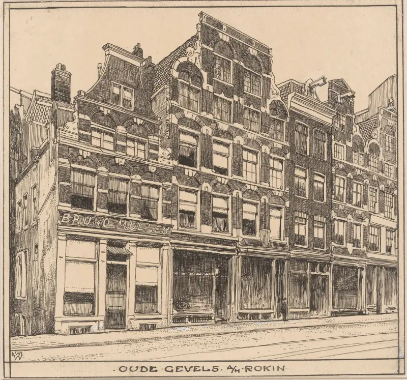 Oude gevels aan het Rokin te Amsterdam av Willem Wenckebach