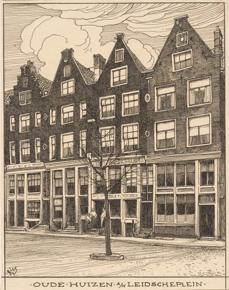 Gamla hus vid Leidscheplein i Amsterdam av Willem Wenckebach