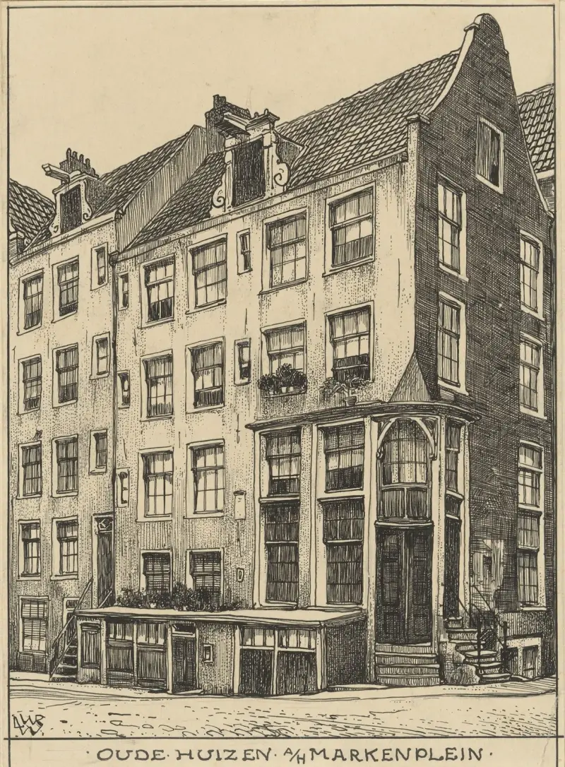 Gamla hus vid Markenplein i Amsterdam av Willem Wenckebach