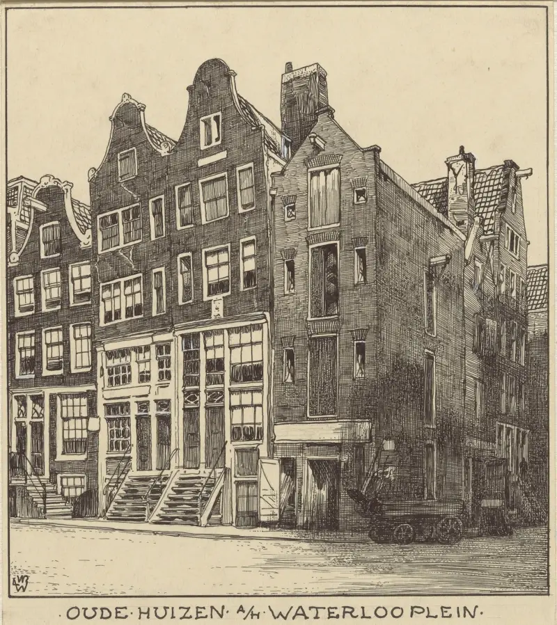 Gamla hus vid Waterlooplein i Amsterdam av Willem Wenckebach