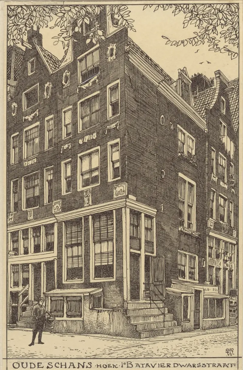 Hörnet Oude Schans / 1:a Batavier Dwarsstraat i Amsterdam av Willem Wenckebach
