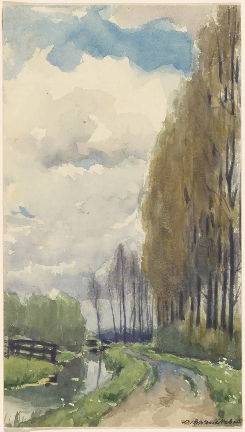 Stig med höga träd längs en dikeskant av Willem Wenckebach