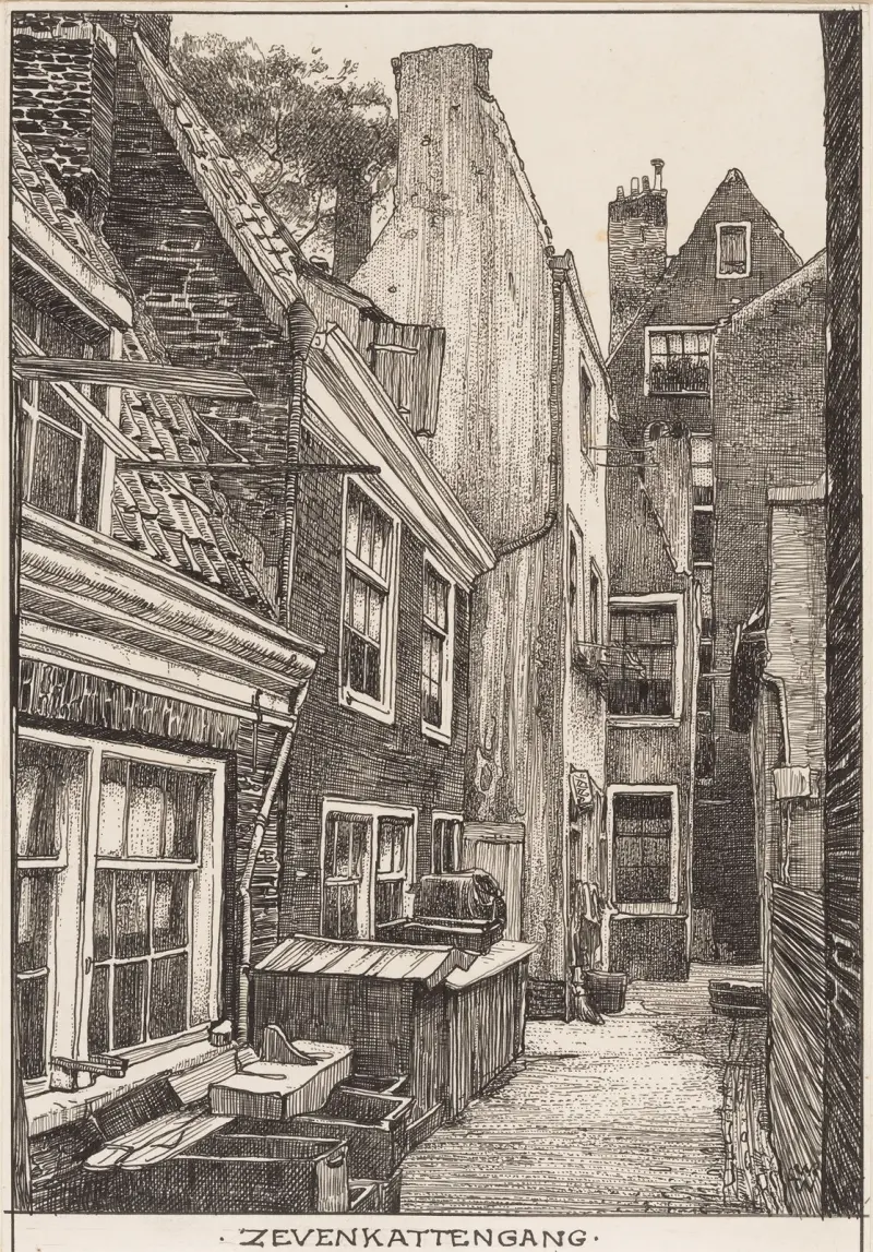 Zevenkattengang bij de Goudsbloemgracht (thans Willemstraat) te Amsterdam av Willem Wenckebach