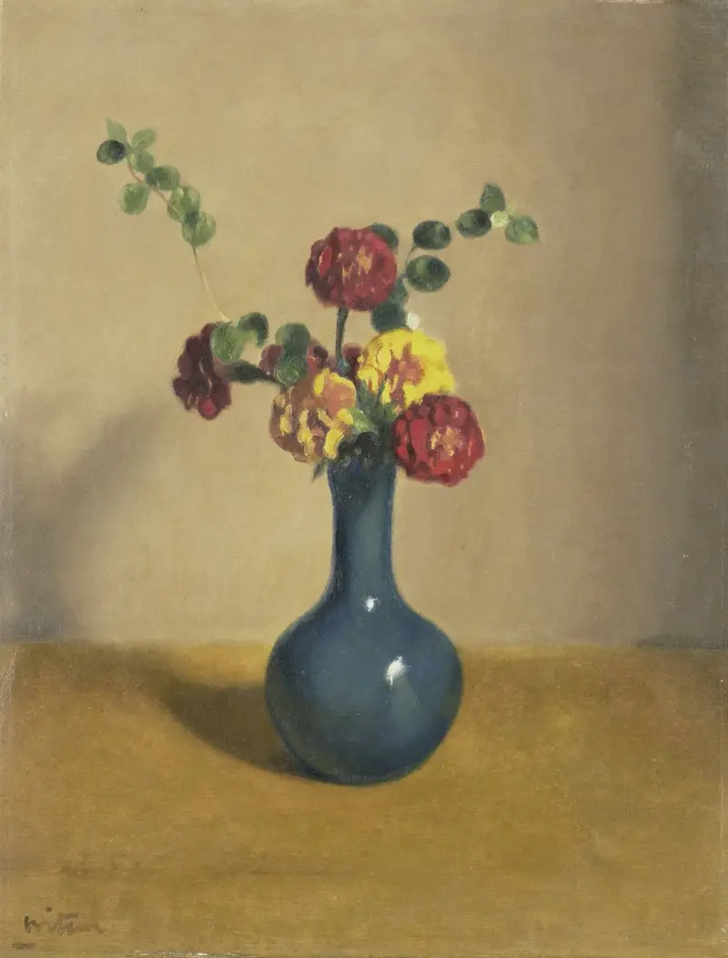 Afrikanska blommor i en blå vas av Willem Witsen