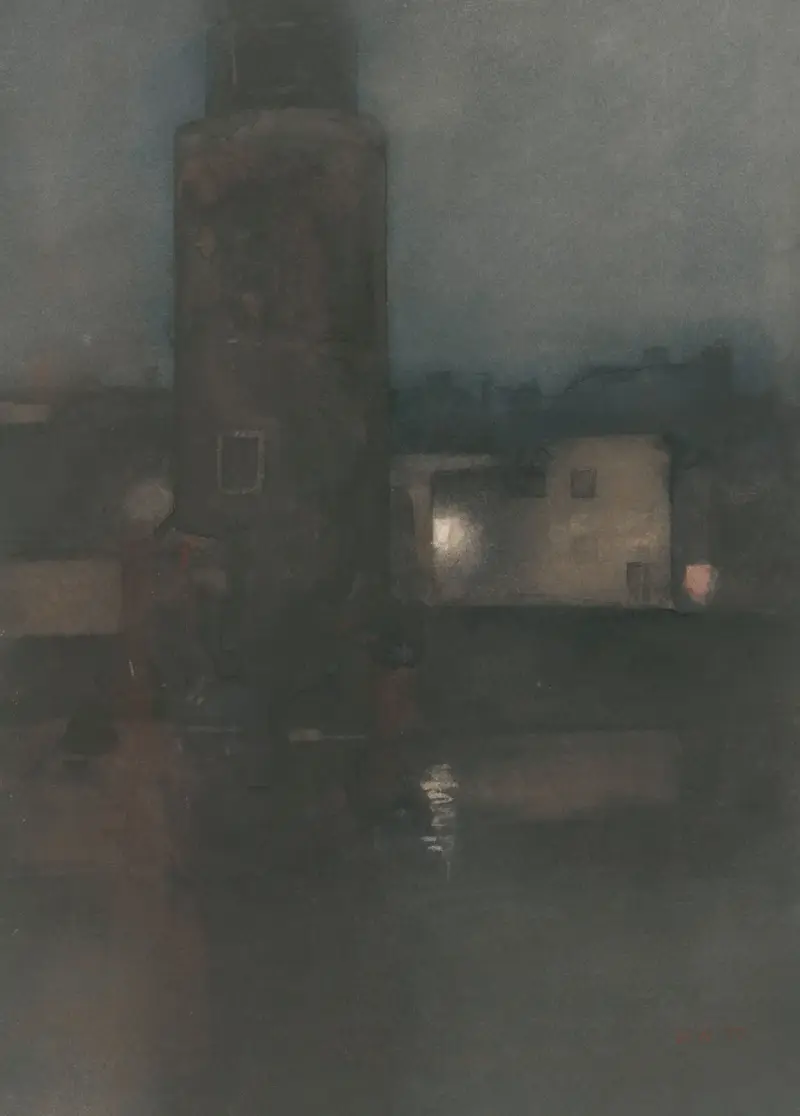 Montelbaanstoren i Amsterdam vid natt av Willem Witsen