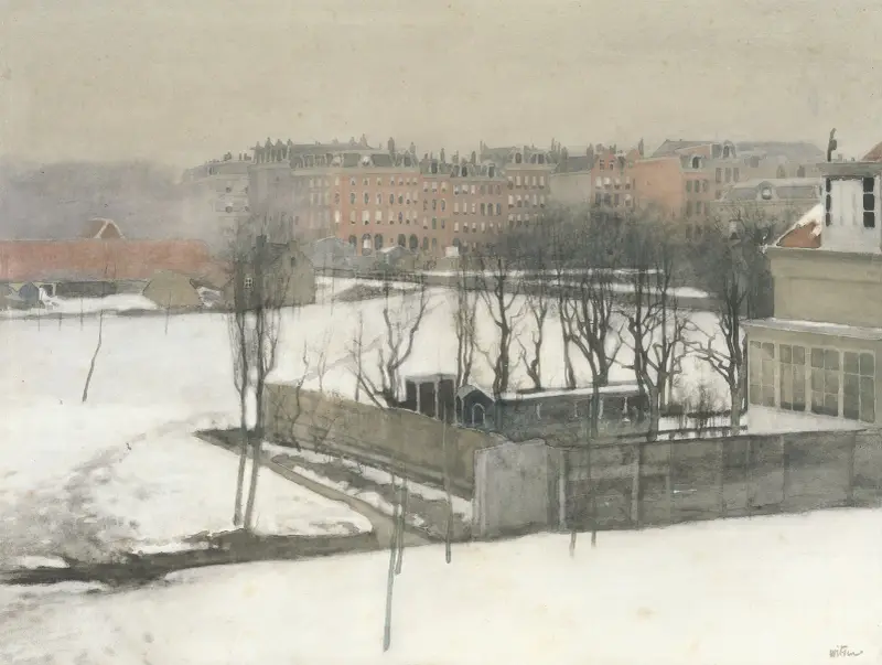 Vy över Oosterpark i snö av Willem Witsen