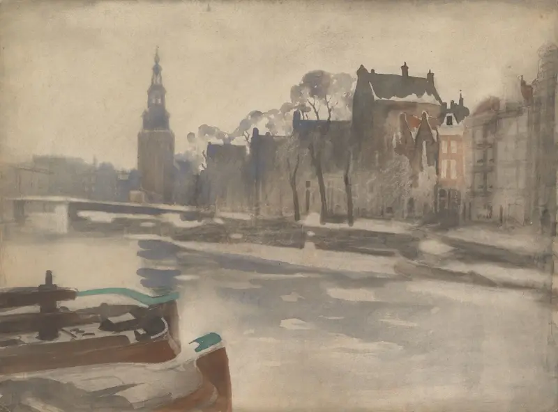 Gezicht over de Oude Schans op de Montelbaanstoren av Willem Witsen