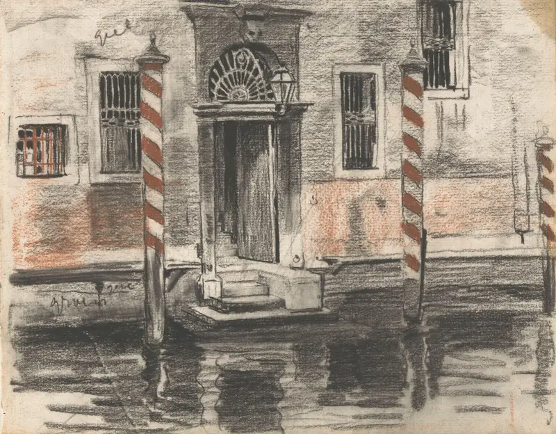 Huis aan de Canale Grande te Venetië, met kleurnotities av Willem Witsen