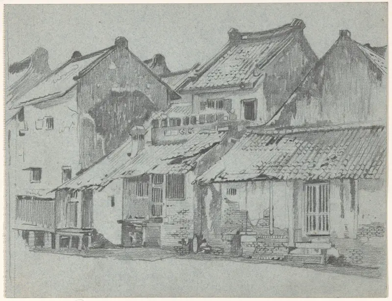 Hus vid floden i Batavia av Willem Witsen