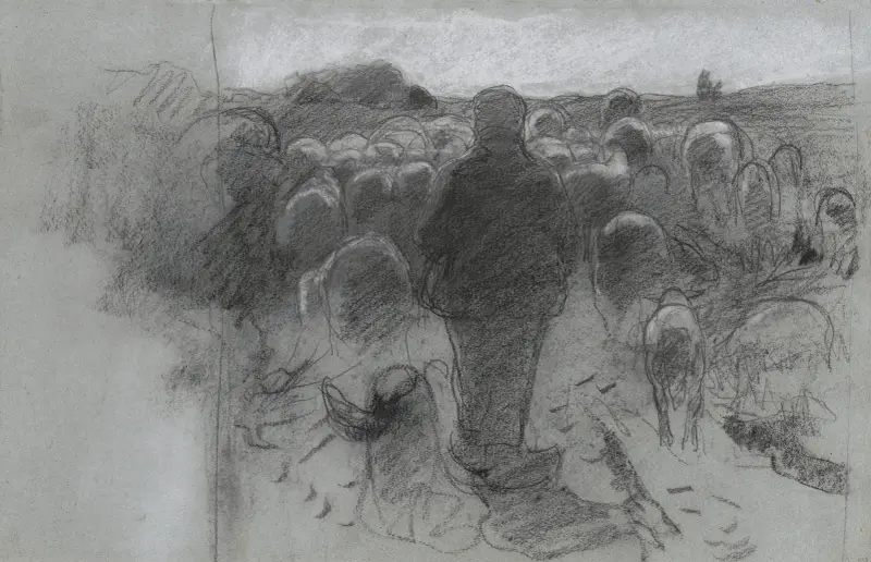Fårherde bakom sin hjord av Willem Witsen