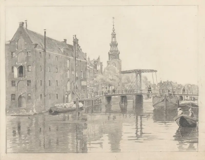 Stadsgezicht met de Montelbaanstoren av Willem Witsen