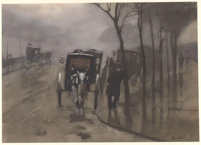 Väntande ekipage, London av Willem Witsen