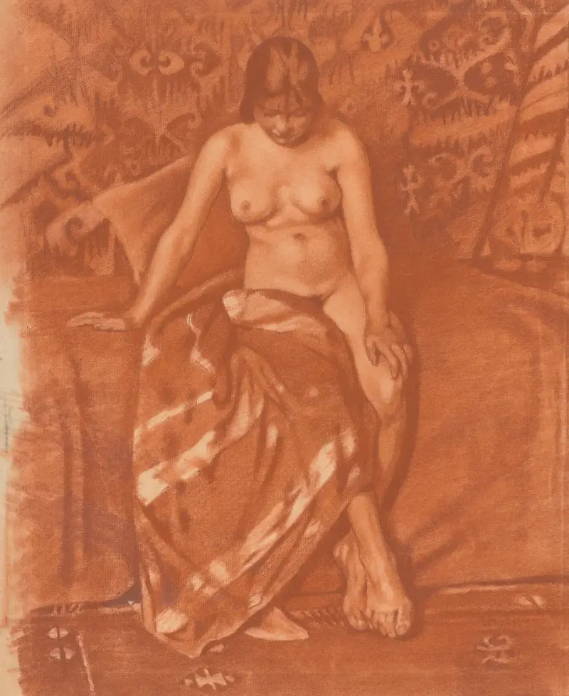 Zittend vrouwelijk naakt, naar rechts, 1870 – nr 2 av Willem Witsen