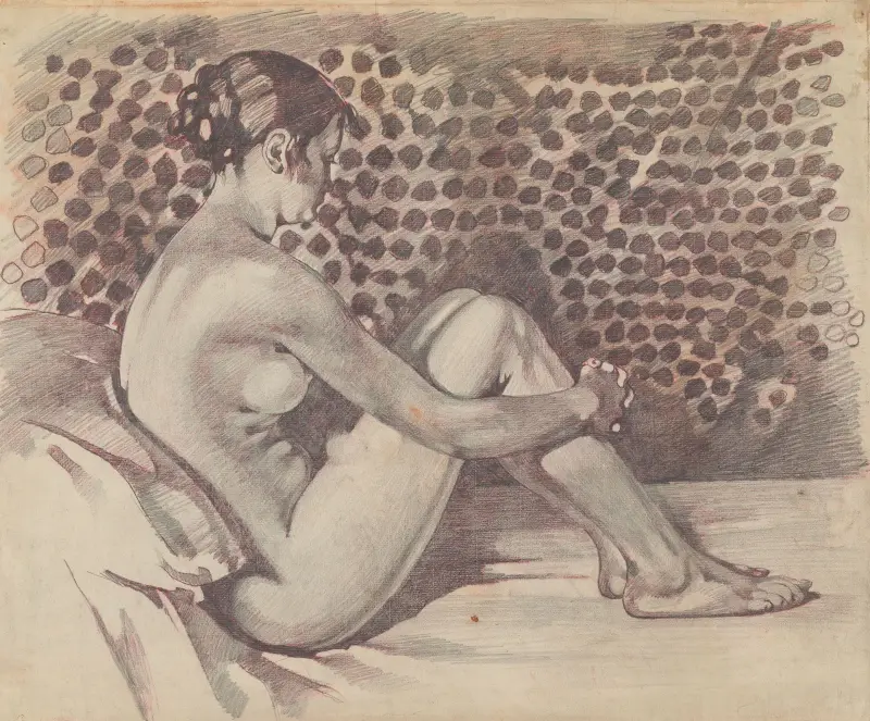 Zittend vrouwelijk naakt, naar rechts, 1870 – nr 1 av Willem Witsen