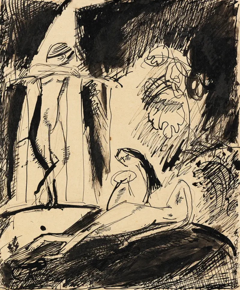 Interieur mit Figuren von Willi Baumeister